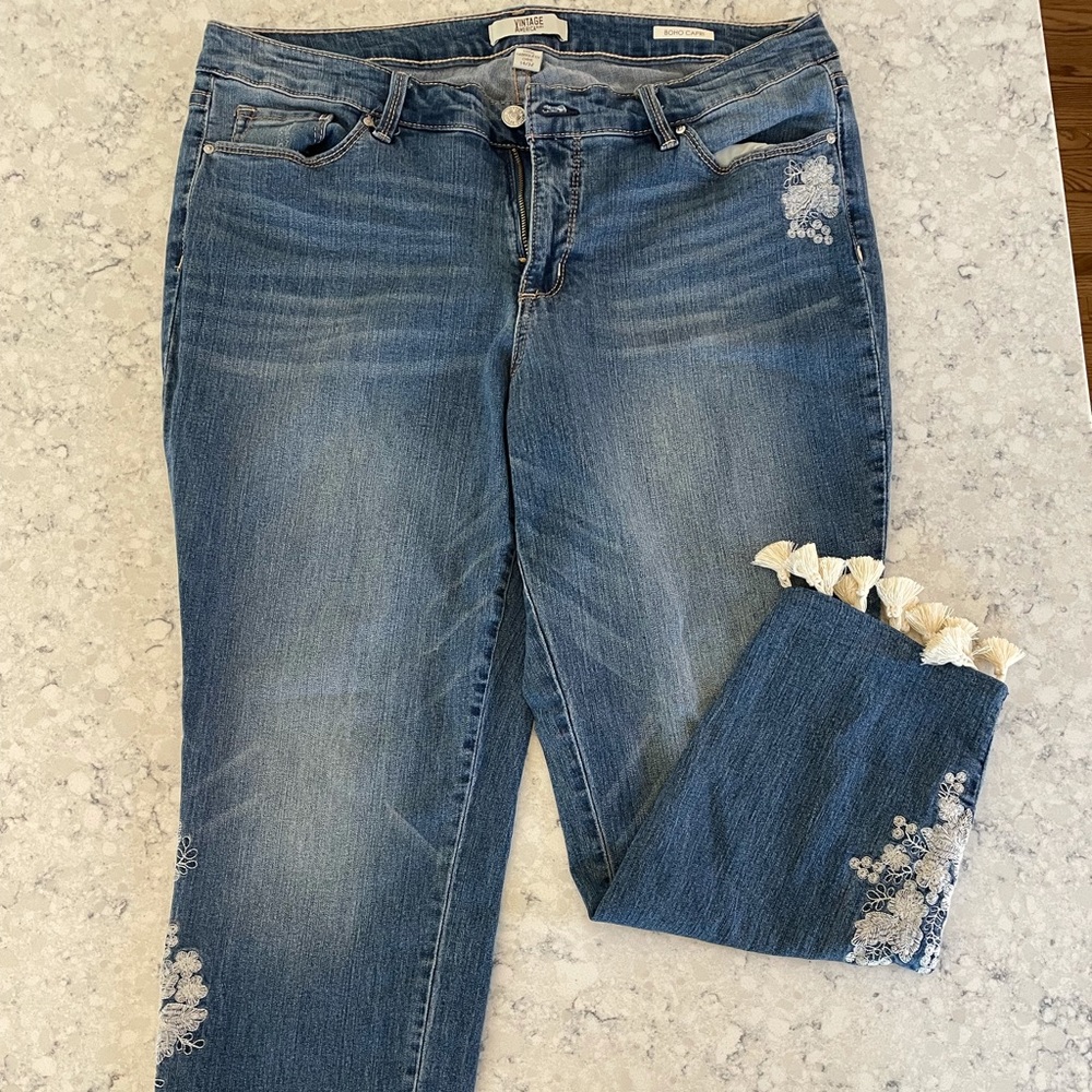 Vintage America Blues- Boho Capri with Fringe